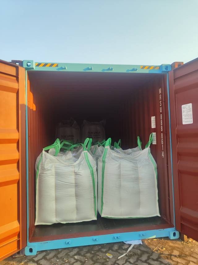 Jumbo bags loaded inside an open shipping container at the loading point